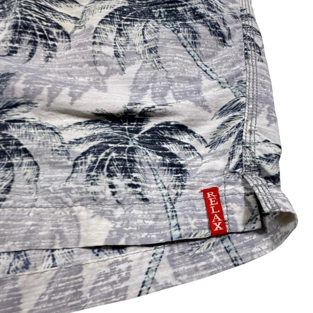 Tommy Bahama Relax Mens Large Swim Trunks Grey Navy Palm Tree Nylon Mesh Lined‎
